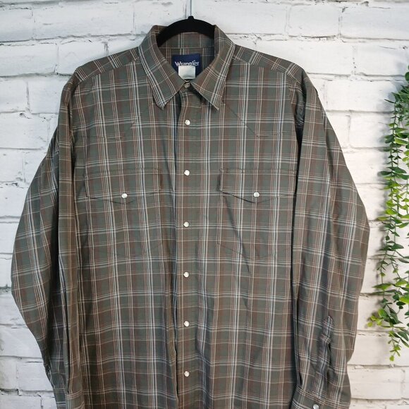 WRANGLER PEARL SNAP PLAID BUTTON DOWN MENS SHIRT LONG SLEEVE SIZE LARGE - Picture 5 of 7